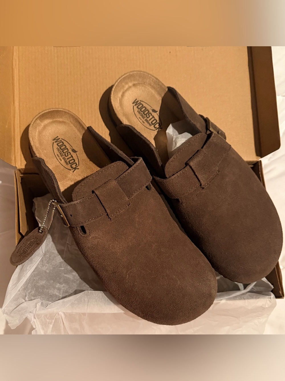 Woodstock Beacon Unisex Brown Suede Slip-On Clog with Buckle - Picture 2 of 4